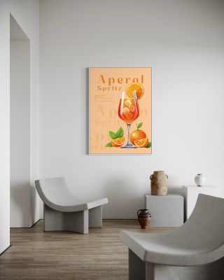 „Stylový plakát s receptem na Aperol Spritz – ideální doplněk do moderního interiéru. 🍊🍹 Připomeňte si letní pohodu...