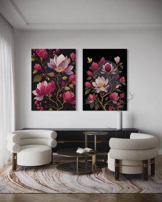 ✨ Noční magnolie – elegance ve vašem domově! ✨ Objevte kouzlo kontrastu s naším novým plakátem, který zachycuje křehkou...